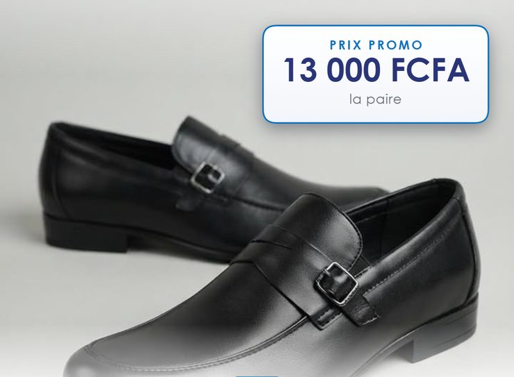 Mocassin noir à boucle, Cuir lisse