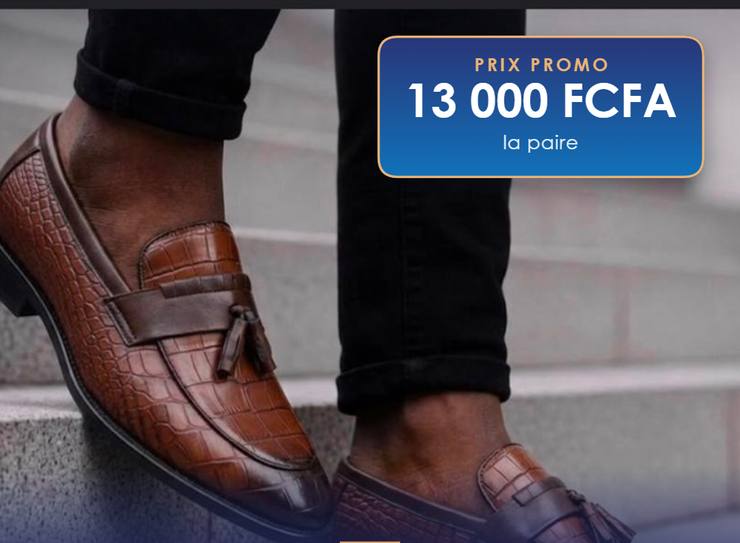 Mocassin à pompons marron, Cuir façon croco